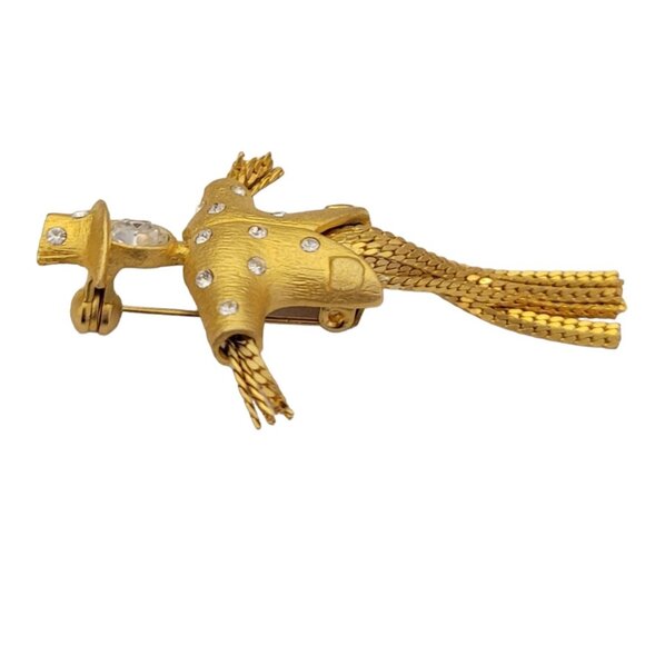 Gold Tone Clear Rhinestone Scarecrow Chain Fringe Dangle Brooch K576 - Picture 3 of 8